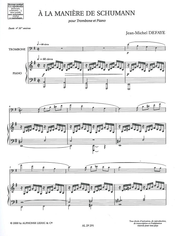 Defaye, A la maniere de Schumann (Leduc)
