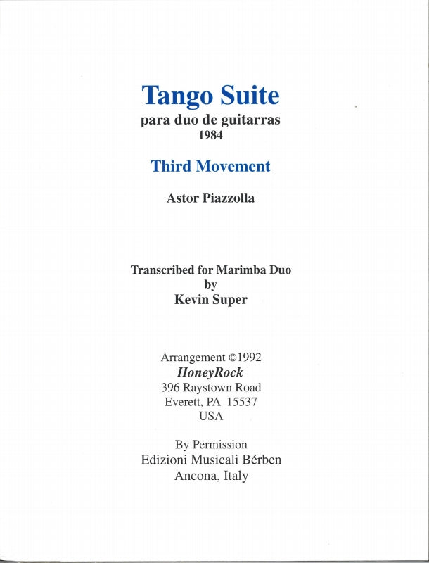 Piazzolla, Tango Suite, 3rd mvt. (2Mar) (HoneyRock)