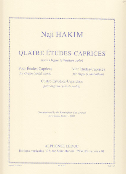 Hakim, 4 Etudes-caprices (Pedal Solo) (Leduc)