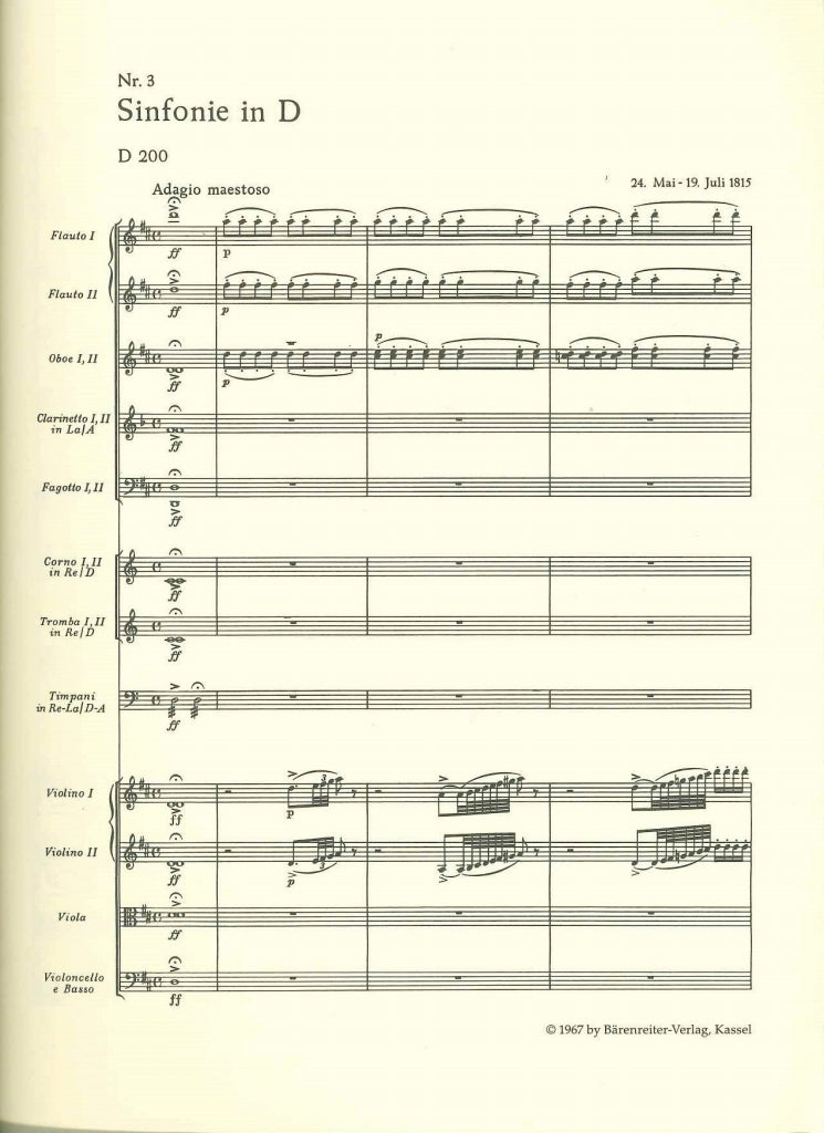 Schubert, Symphony No. 3 in D, D 200 (Barenreiter)