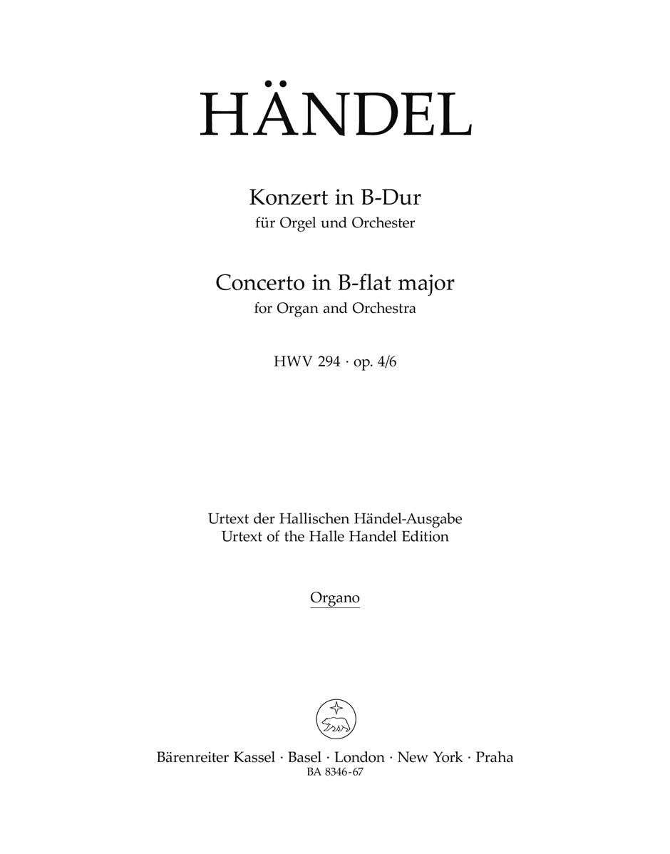 Handel, Concerto op. 4/6 Organ Solo (Barenreiter)