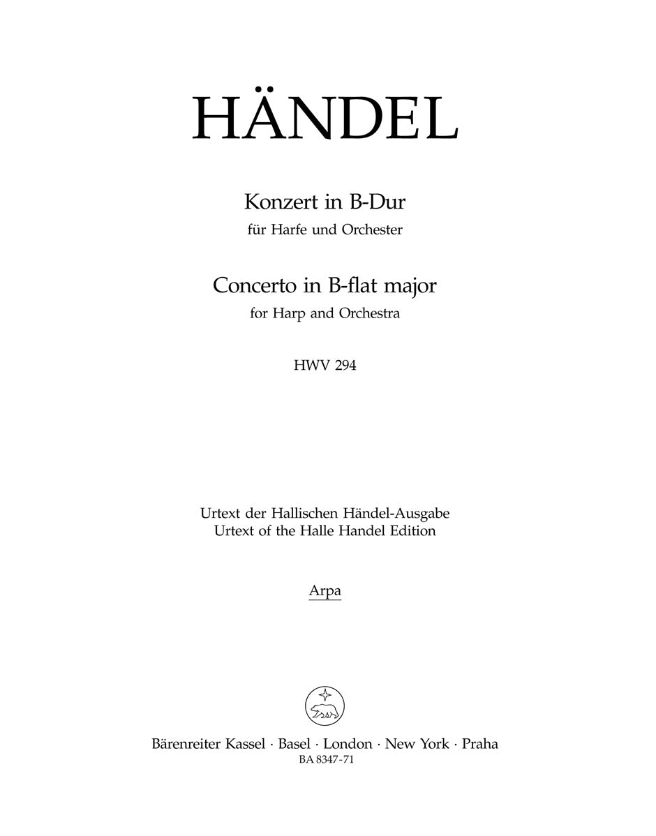 Handel, Concerto op. 4/6 (Solo Harp) (Barenreiter)