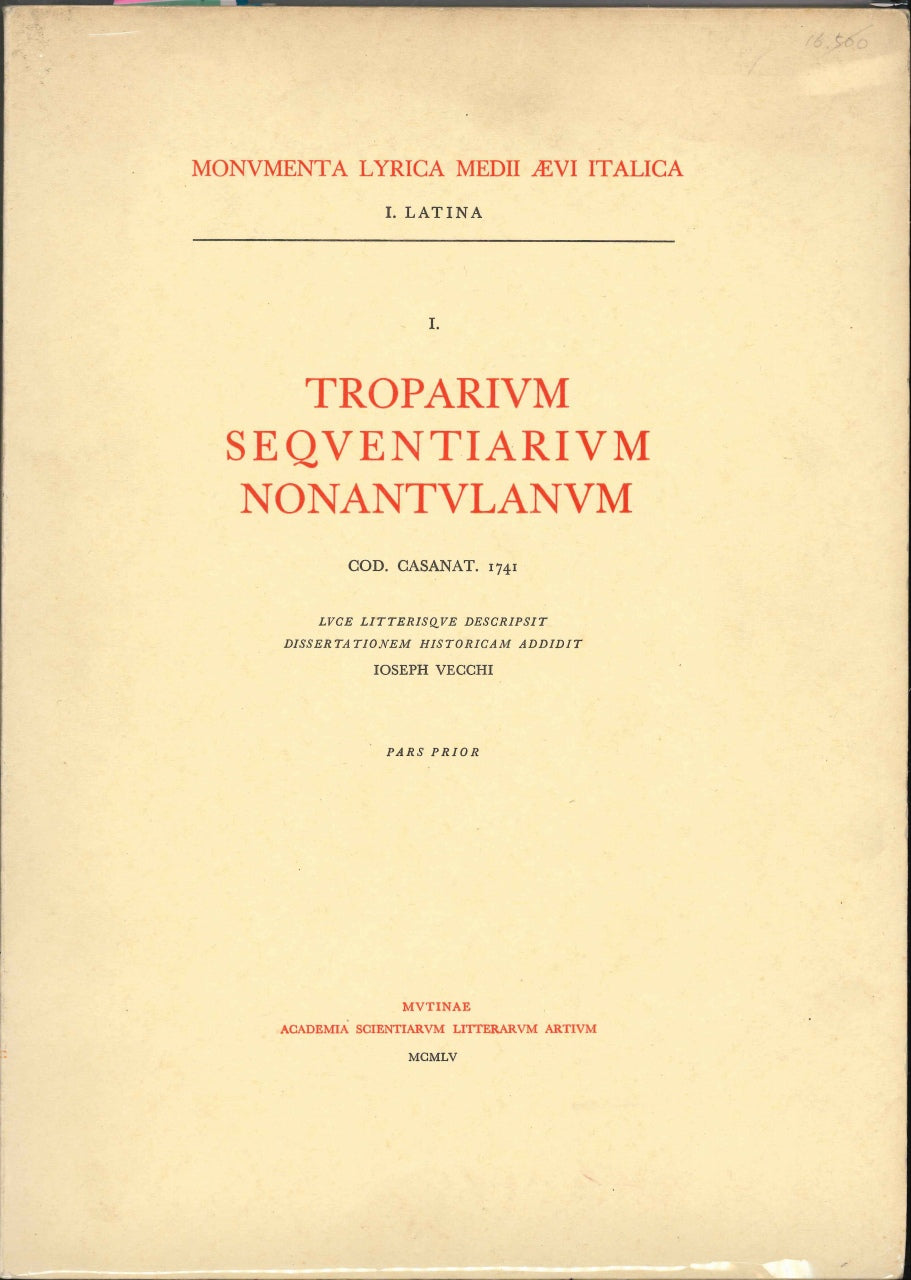 Monumenta lyrica medii aevi Italica 1 (Academia Scientiatum Litterarum Artium)