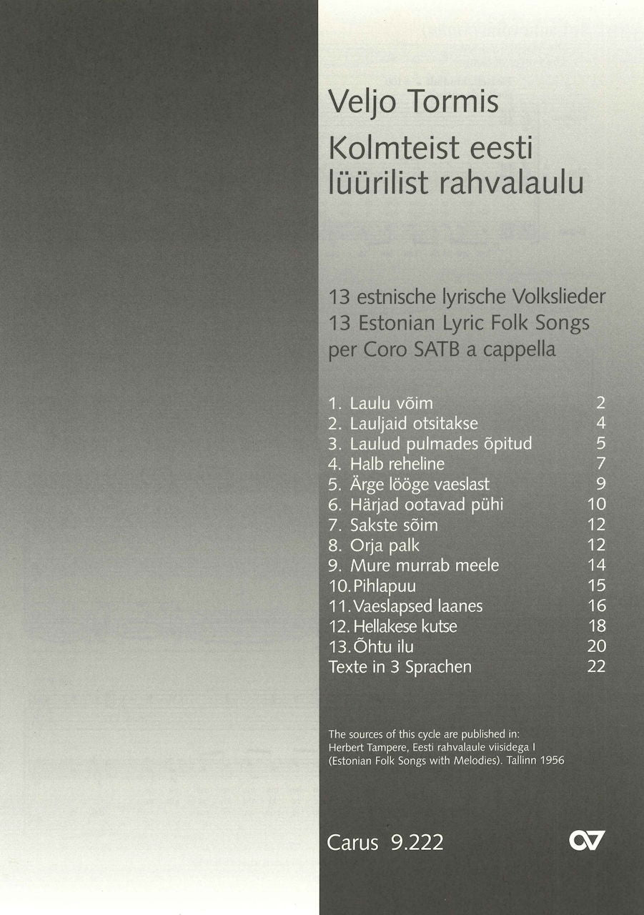 Tormis, Estnische lyrische Volkslieder (Carus)