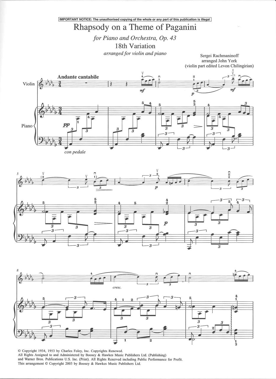 Rachmaninoff, 18th Variation fr. Rapsody (Boosey)