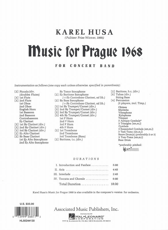 Husa, Music for Prague 1968 (Score) Band (AMP)