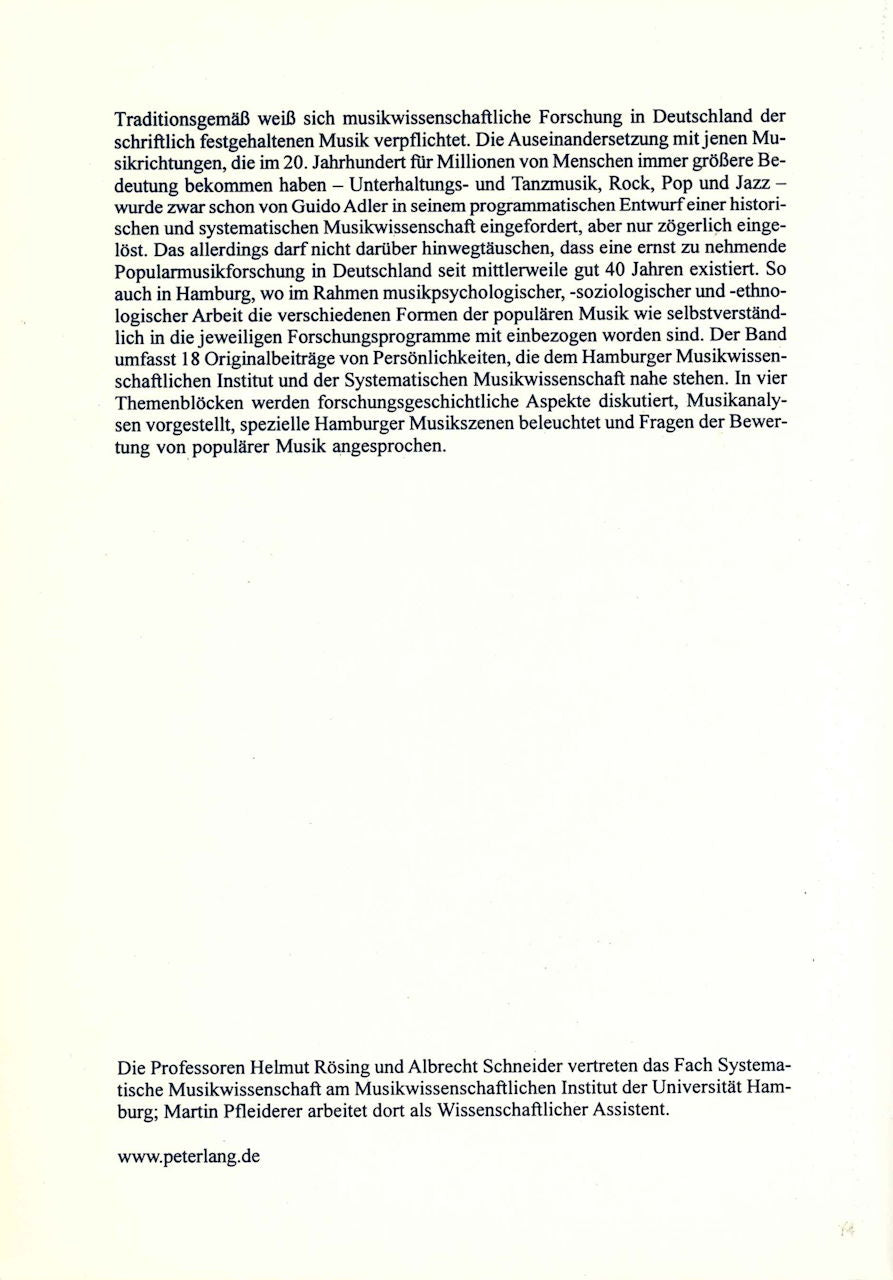 Rosing, Musikwissenschaft & Populare (Peter Lang)