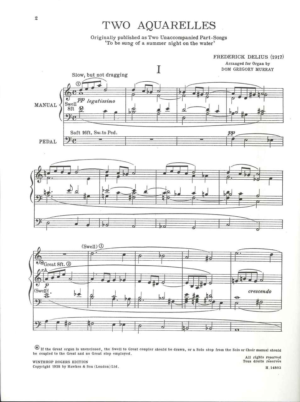 Delius, Two Aquarelles (Boosey)