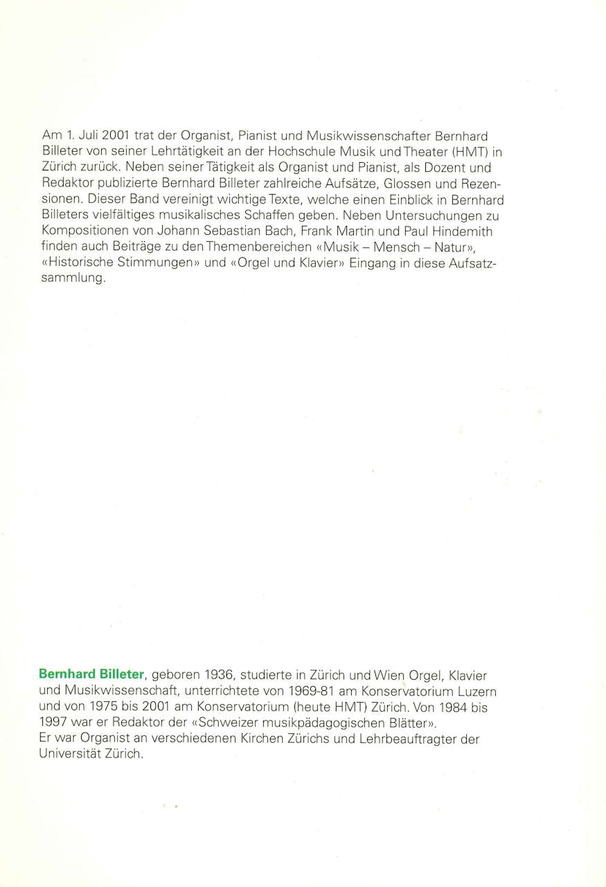 Billeter, Musiktheorie & musikalische (Peter Lang)