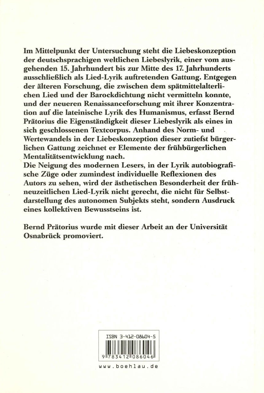 Pratorius, Liebe hat es so befohlen (Bohlau)
