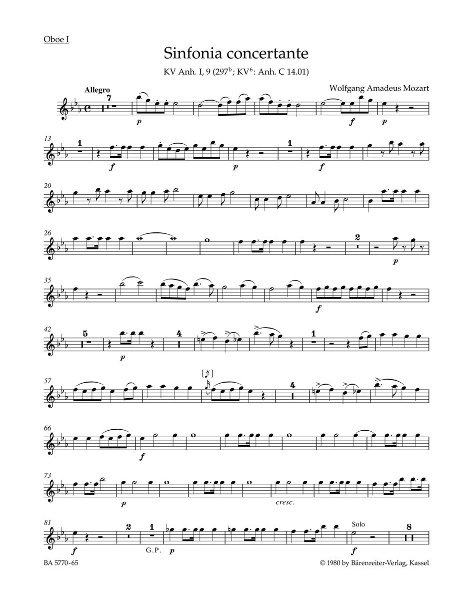 Mozart, Sinfonia conc K 297b Wind Set (Barenreiter)