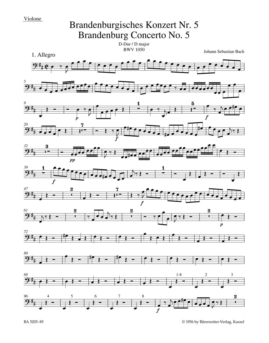 Bach, Brandenburg 5: Violone/Kontrabass (Barenreiter)