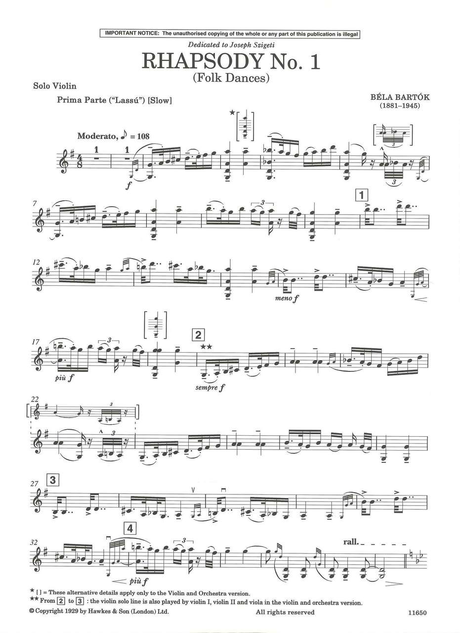 Bartok, Rhapsody No. 1: Folk Dances (Boosey)