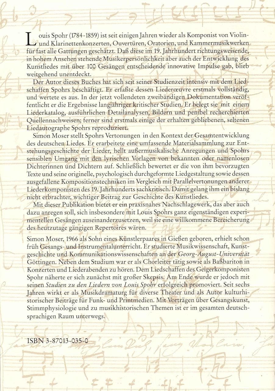 Moser, Liedschaffen Louis Spohrs (2 vols (Wenderoth)