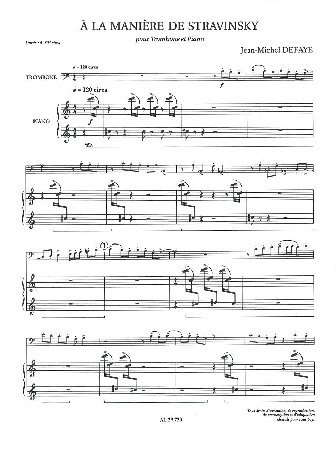 Defaye, A la maniere de Stravinsky (Leduc)