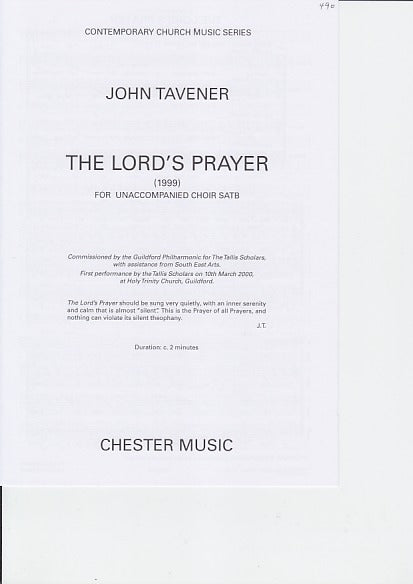 Tavener, Lord's Prayer (1999) (SATB) (Chester)