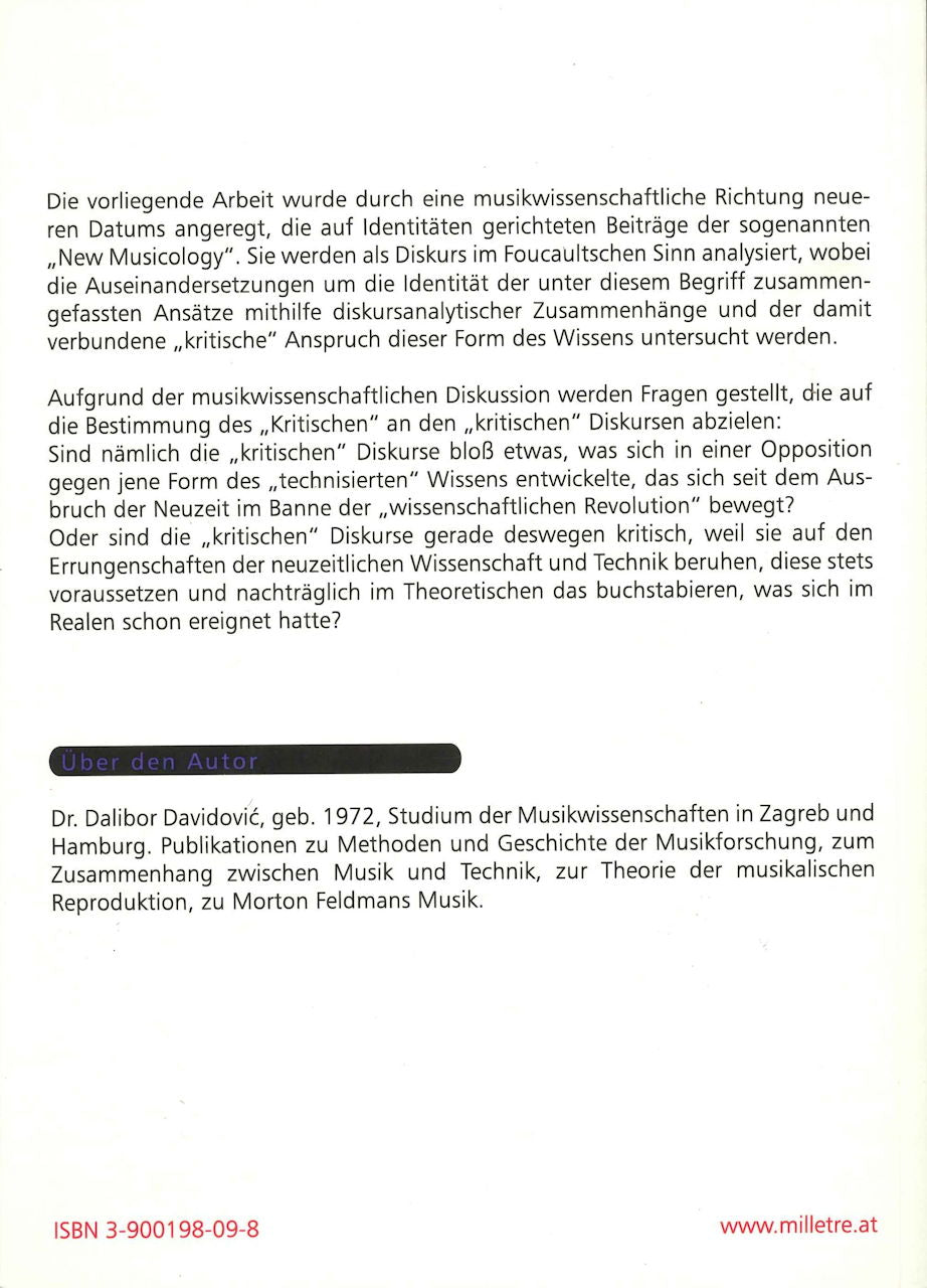Davidovic, Identitat & Musik (Mille Tre Verlag)