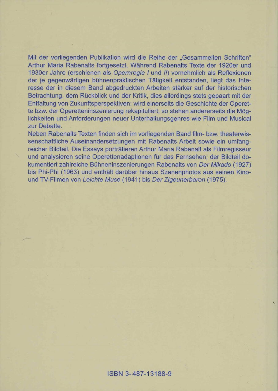 Rabenalt, Schriften zu Operette, Film (Olms)