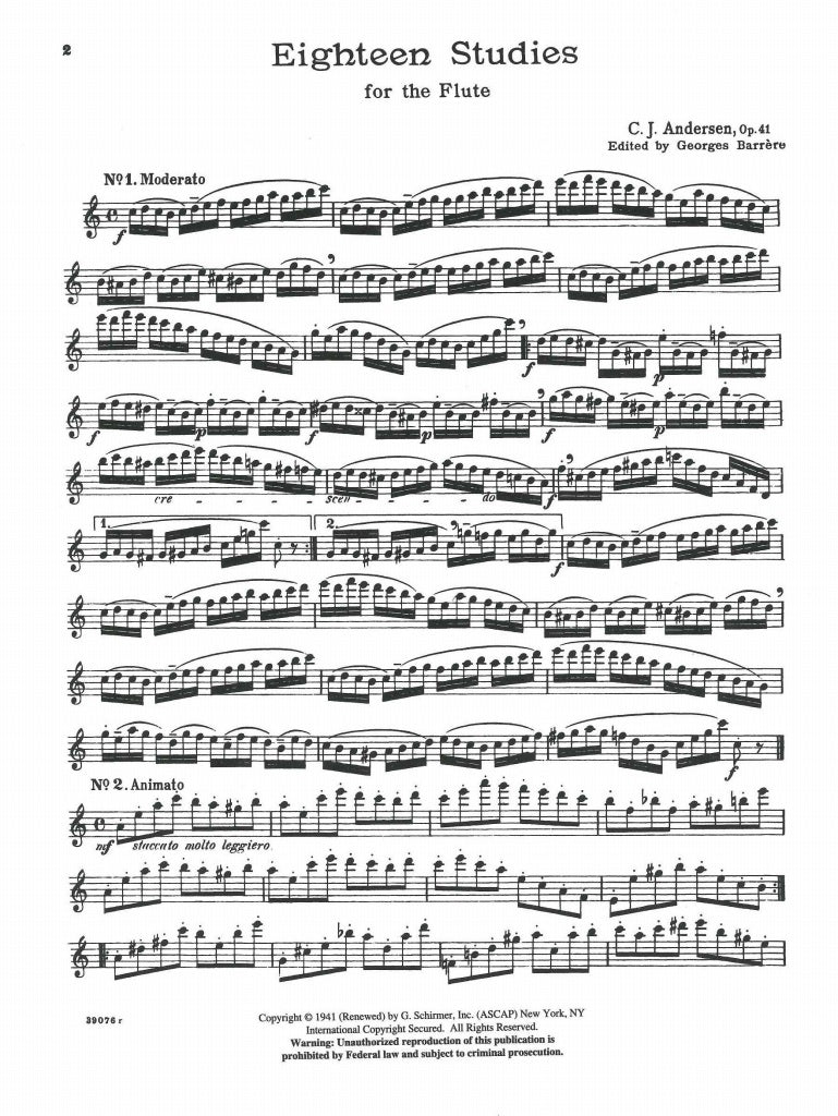 Andersen, op. 41: 18 Studies (Barrere) (G.Schirmer)