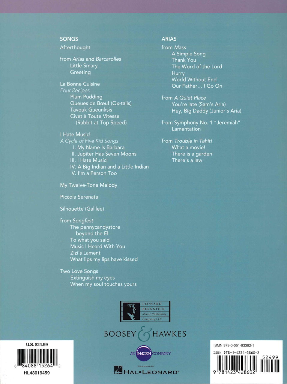 Bernstein, Art Songs and Arias (Med/Low) (Boosey)