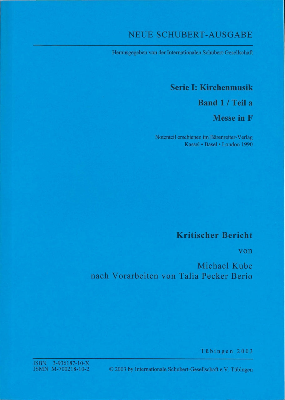 Neue Schubert Ausgabe 1/1a Krit. Bericht (Internationale Schubert-Gesellschaft)
