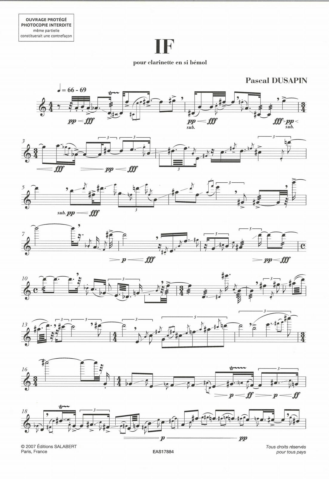 Dusapin, If (1984) (Cl Solo) (Salabert)