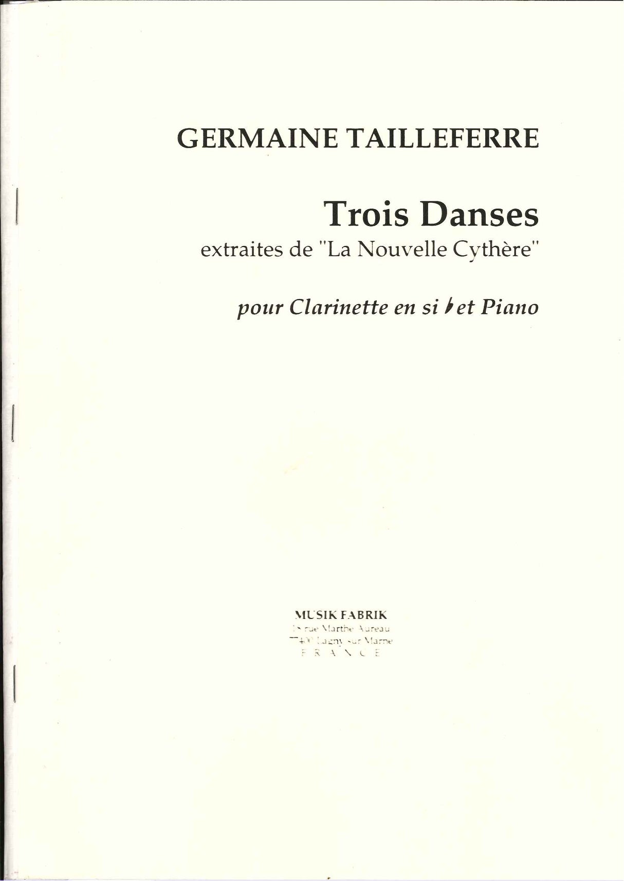 Tailleferre, Trois Danses Extraites (Musik Fabrik)
