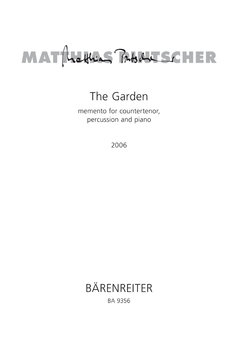 Pintscher, Garden, memento (Ct,Perc,Pf) (Barenreiter)
