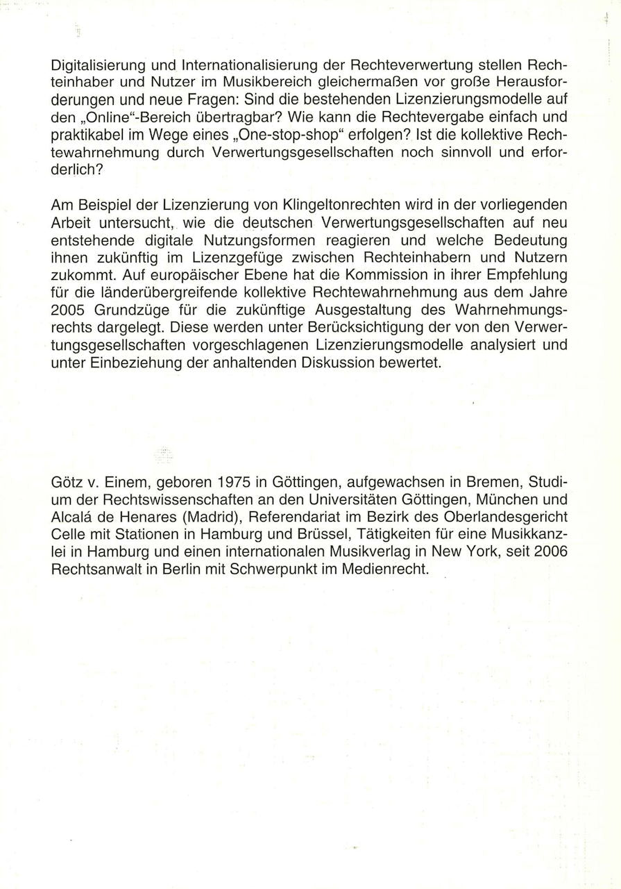Einem, Verwertungsgesellschaften (C. Heymanns)