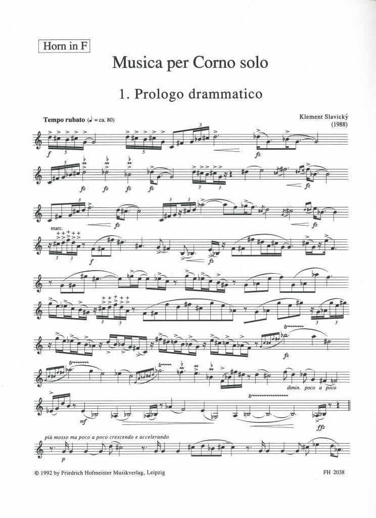 Slavicky, Musica per corno solo (Hofmeister)