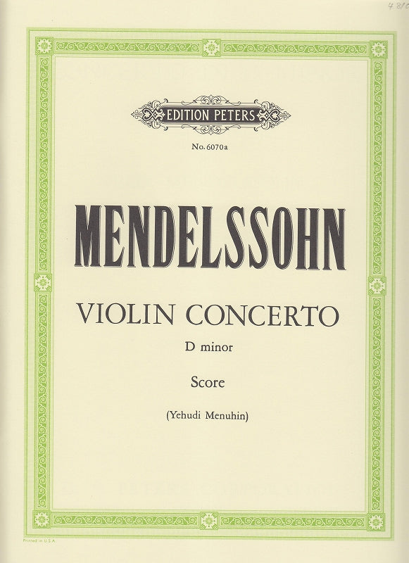 Mendelssohn, Concerto in d (Score) (Peters)