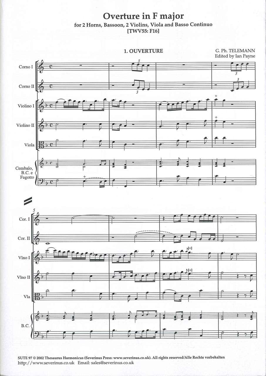 Telemann, Overture in F, TWV 55/F16 (Severinus Press)