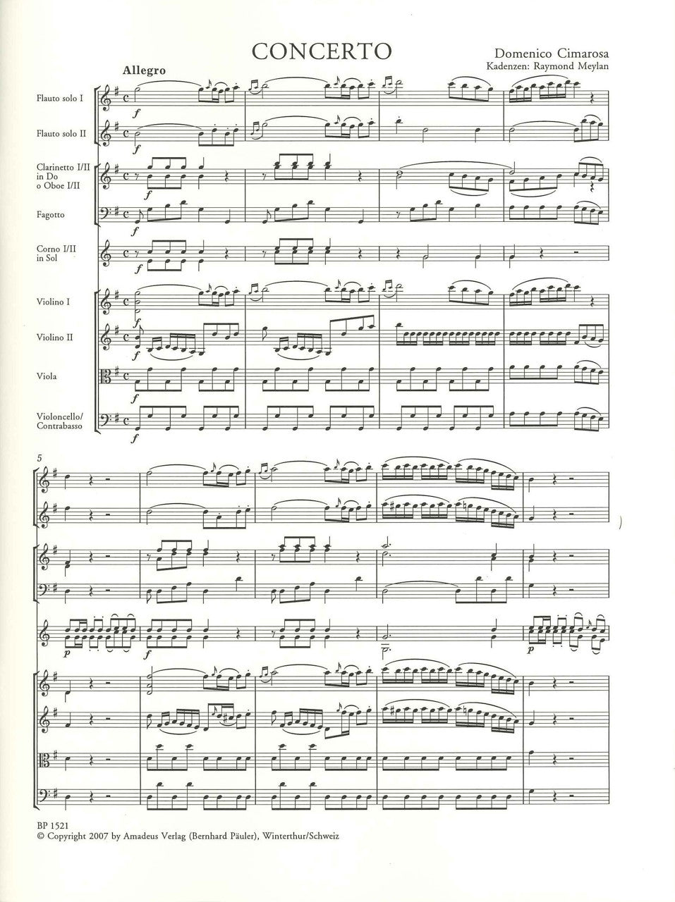 Cimarosa, Concerto in G (2Fl, Orch.) (Amadeus Verlag)