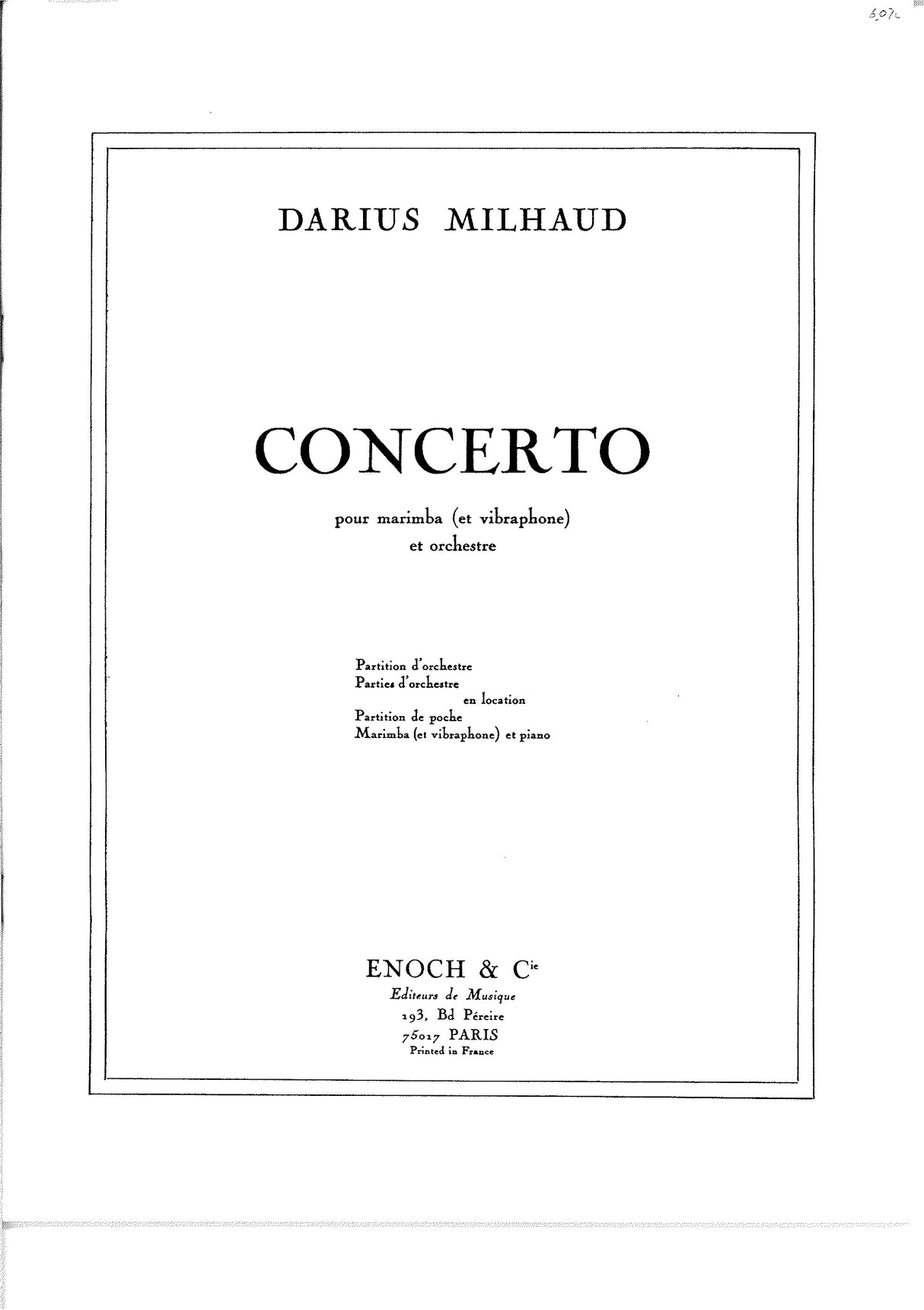 Milhaud, Concerto pour marimba (Mar,Pf) (Enoch)