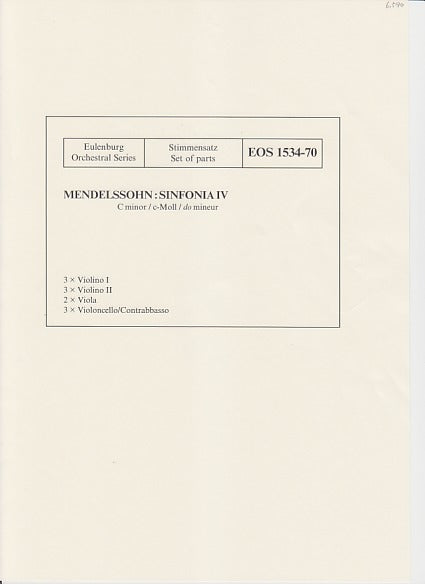 Mendelssohn, Sinfonia No. 4 in c (Eulenburg/Breitkopf)