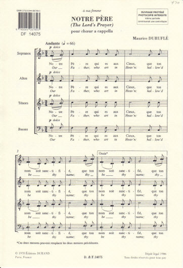 Durufle, Notre Pere op. 14 (SATB a capp) (Durand)
