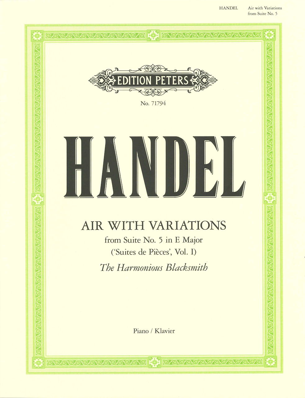 Handel, Air + Var. Harmonious Blacksmith (Peters)