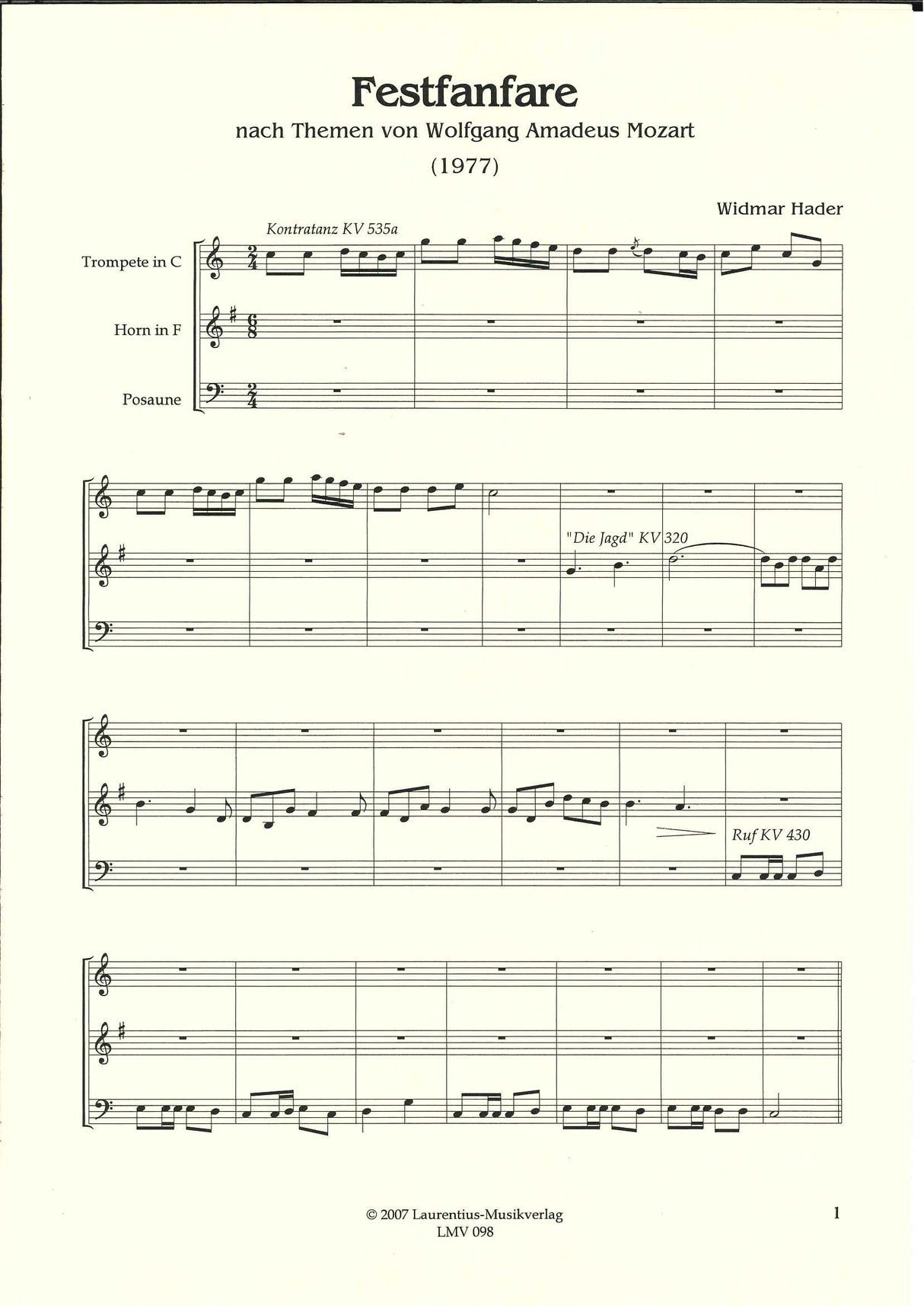Hader, Festfanfare nach Mozart (Laurentius)