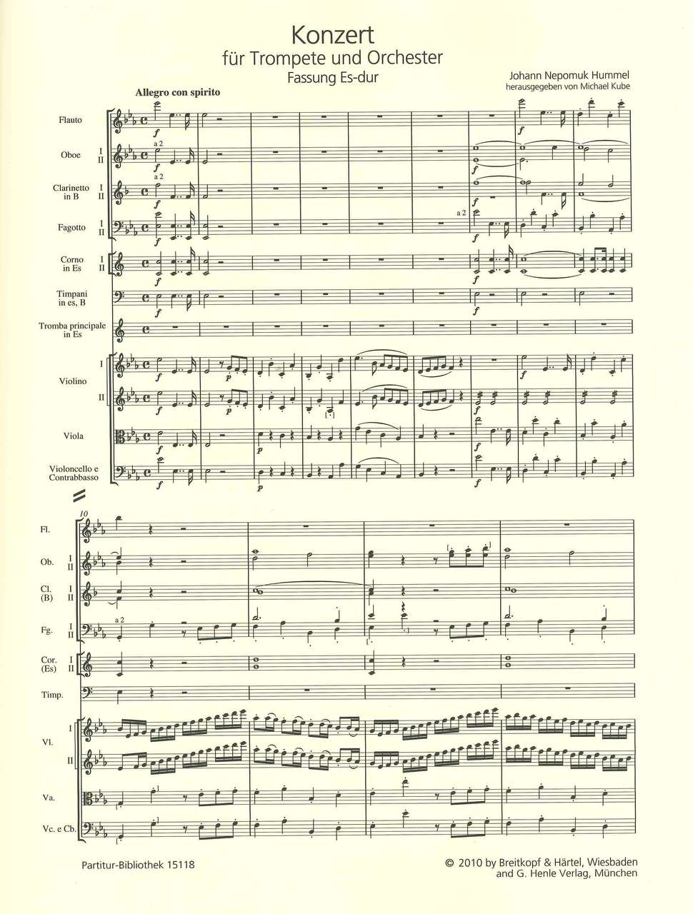 Hummel, Concerto for Trumpet in Eb maj. (Henle/Breitkopf)