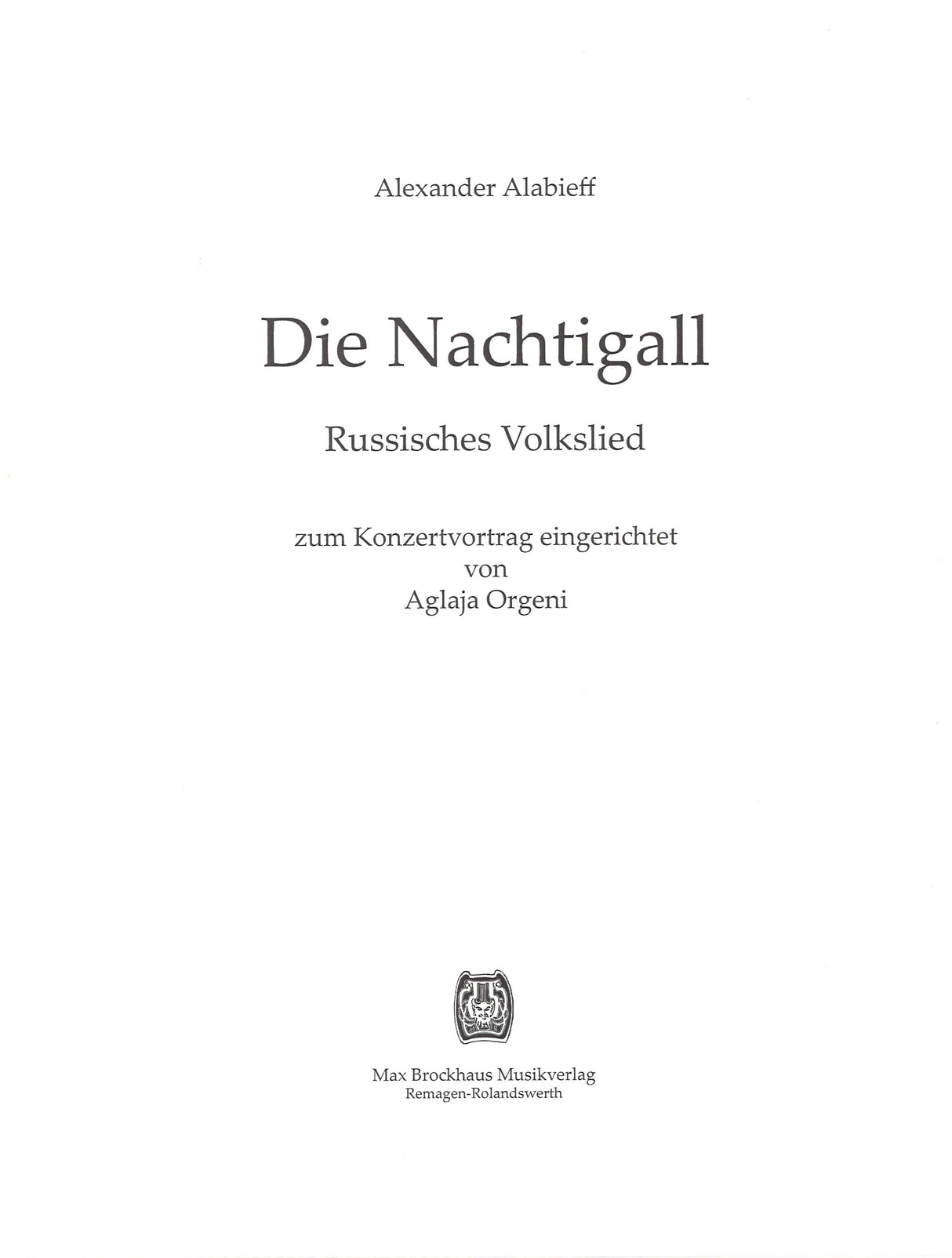 Alyabyev, Nachtigall (in d) (Orgeni) (Max Brockhaus)
