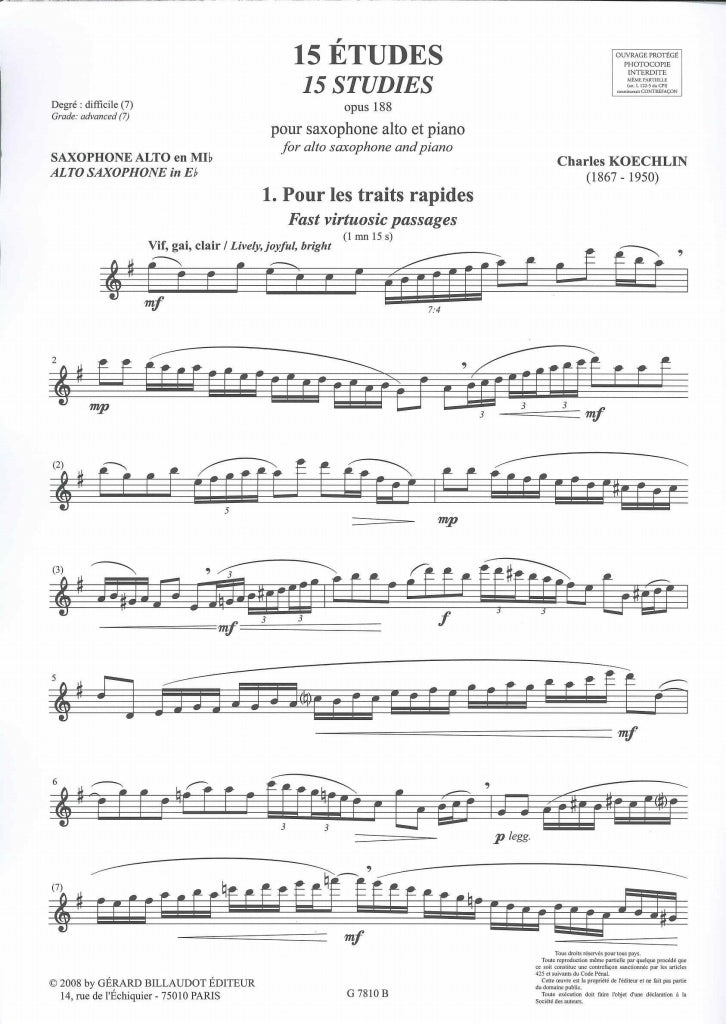 Koechlin, 15 Etudes op. 188 (ver. orig.) (Billaudot)