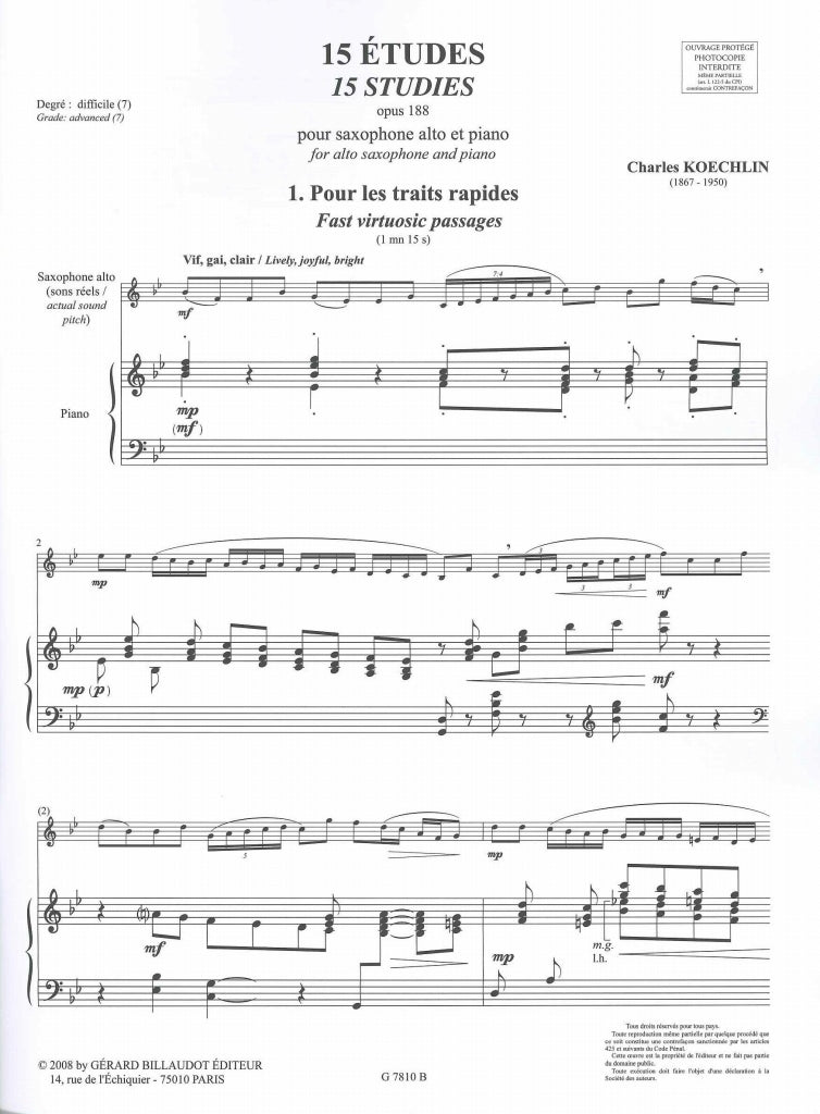 Koechlin, 15 Etudes op. 188 (ver. orig.) (Billaudot)