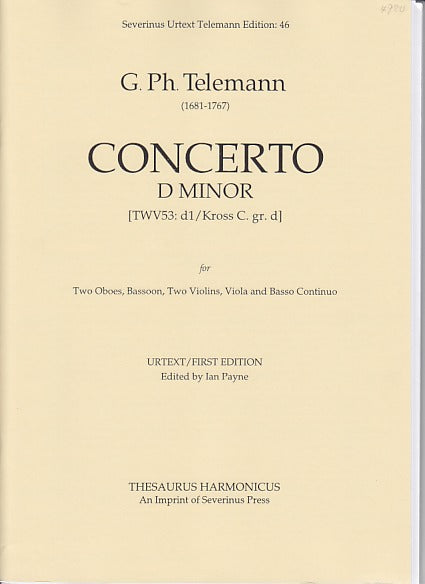 Telemann, Concerto TWV 53/d1 (Thesaurus Harmonicus/Severinus Press)