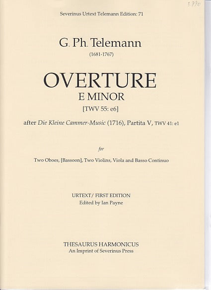 Telemann, Overture TWV 55/e6 (Thesaurus Harmonicus/Severinus Press)