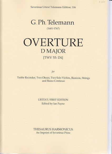 Telemann, Overture TWV 55/D4 (Thesaurus Harmonicus/Severinus Press)