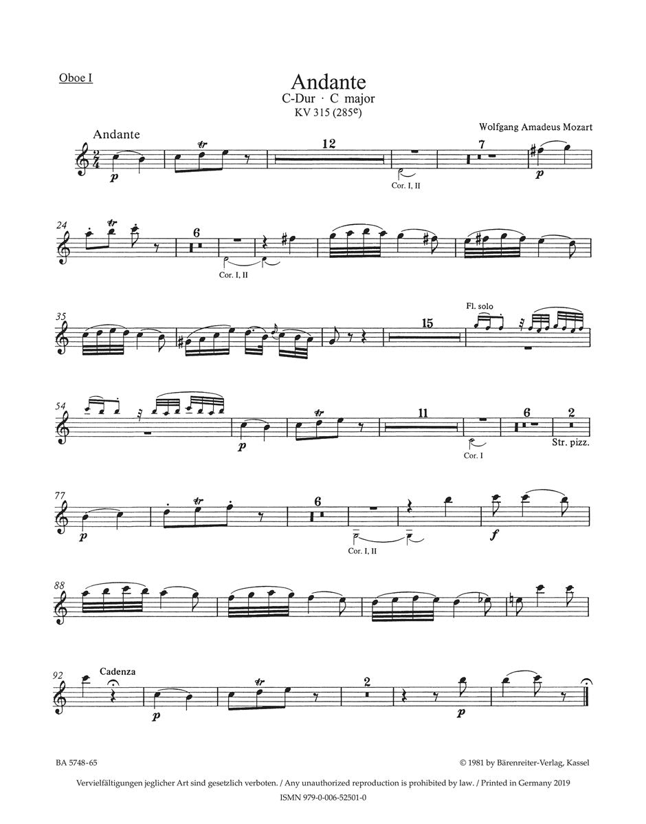 Mozart, Andante KV 315 Wind Set (Barenreiter)