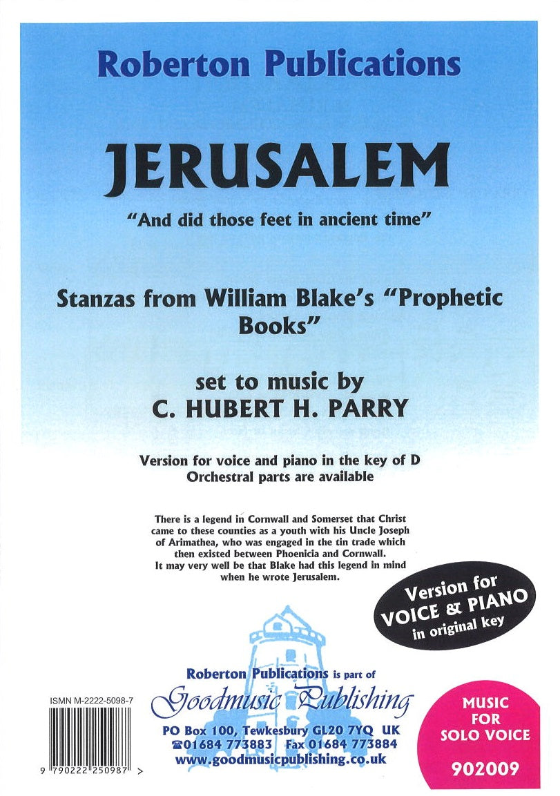 Parry, Jerusalem, in D (Voice,Pf) (Roberton/Goodmusic)