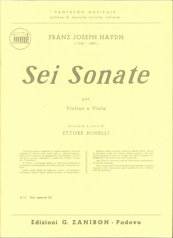 Haydn, 6 Sonate per violino e viola (Zanibon)