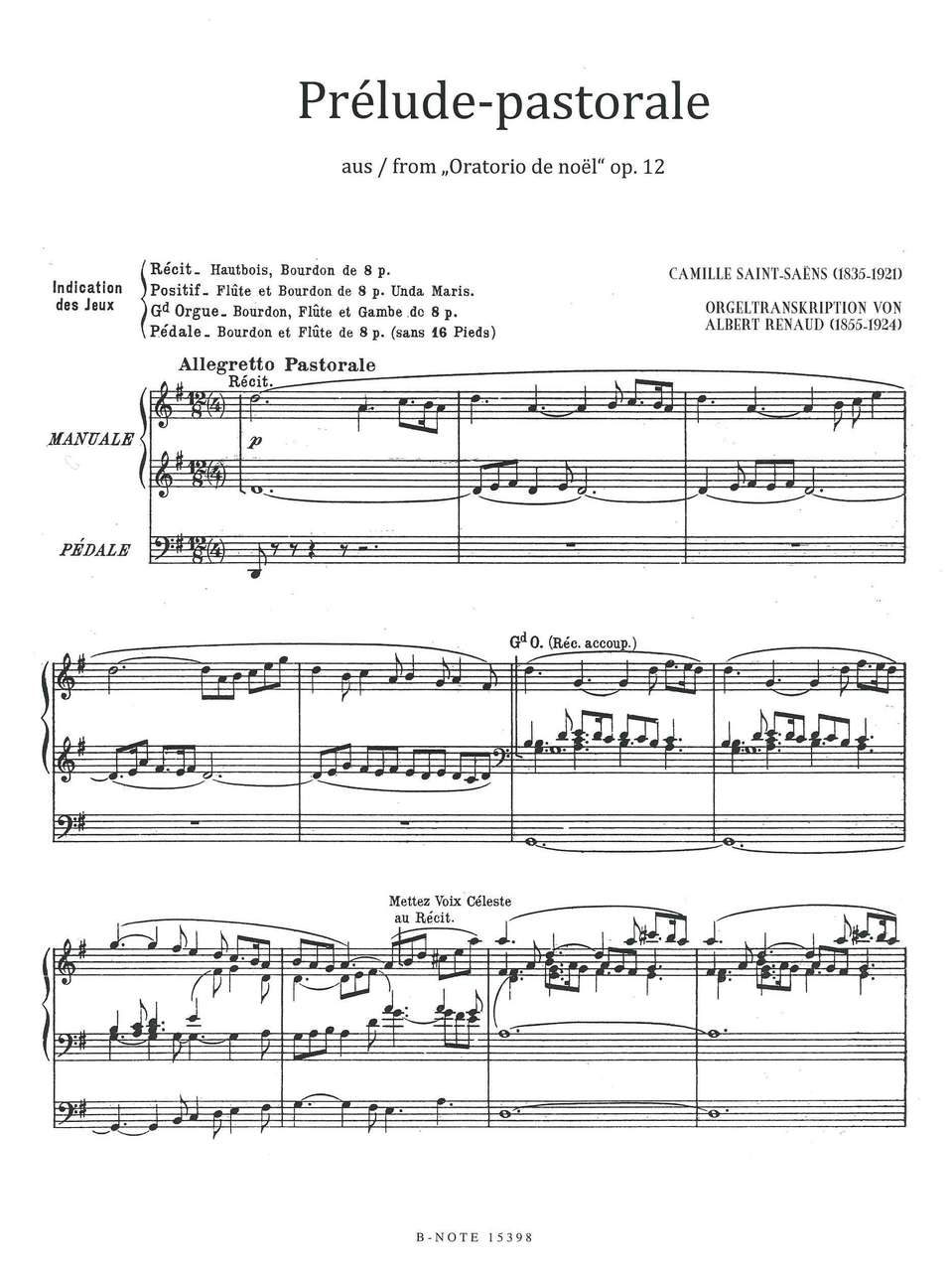 Saint-Saens, Prelude-pastorale (op. 12) (B-Note)