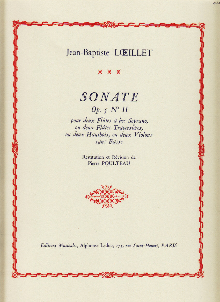 Loeillet, Sonate op. 5, bk. 2, No. 2 (Leduc)